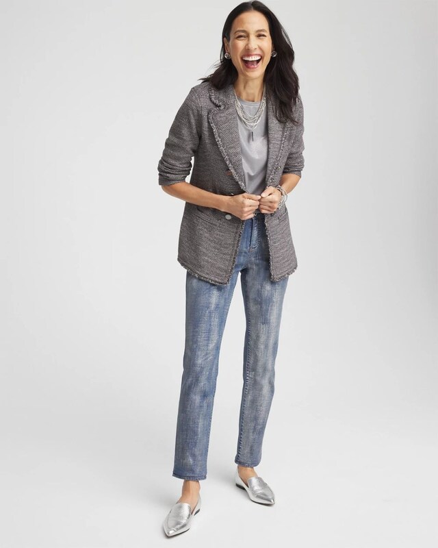 Metallic Tweed Sweater Blazer - image 2